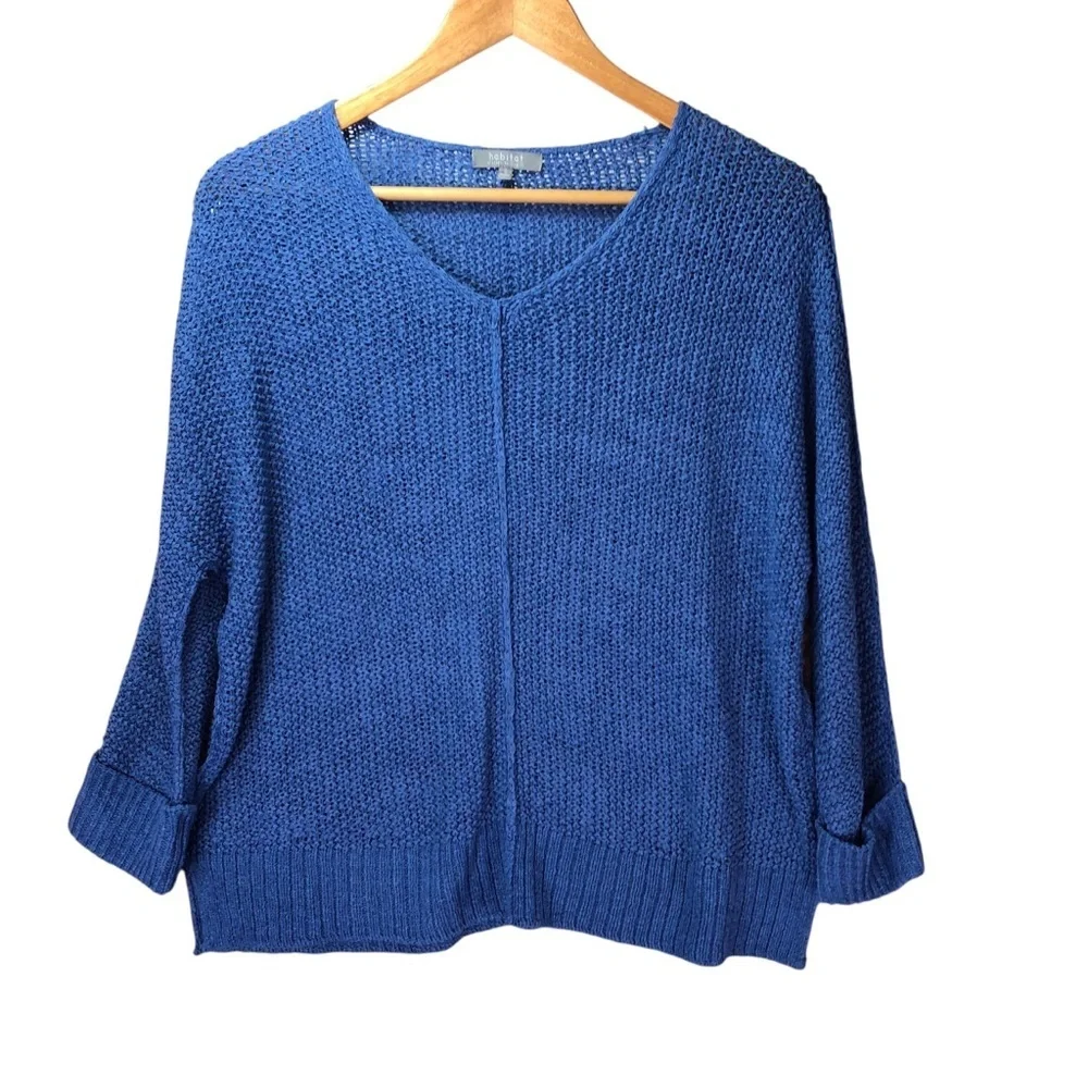 Habitat Loose Knit Lagenlook Sweater Oversized Small Blue Casual Boxy Beachy - Picture 3 of 7
